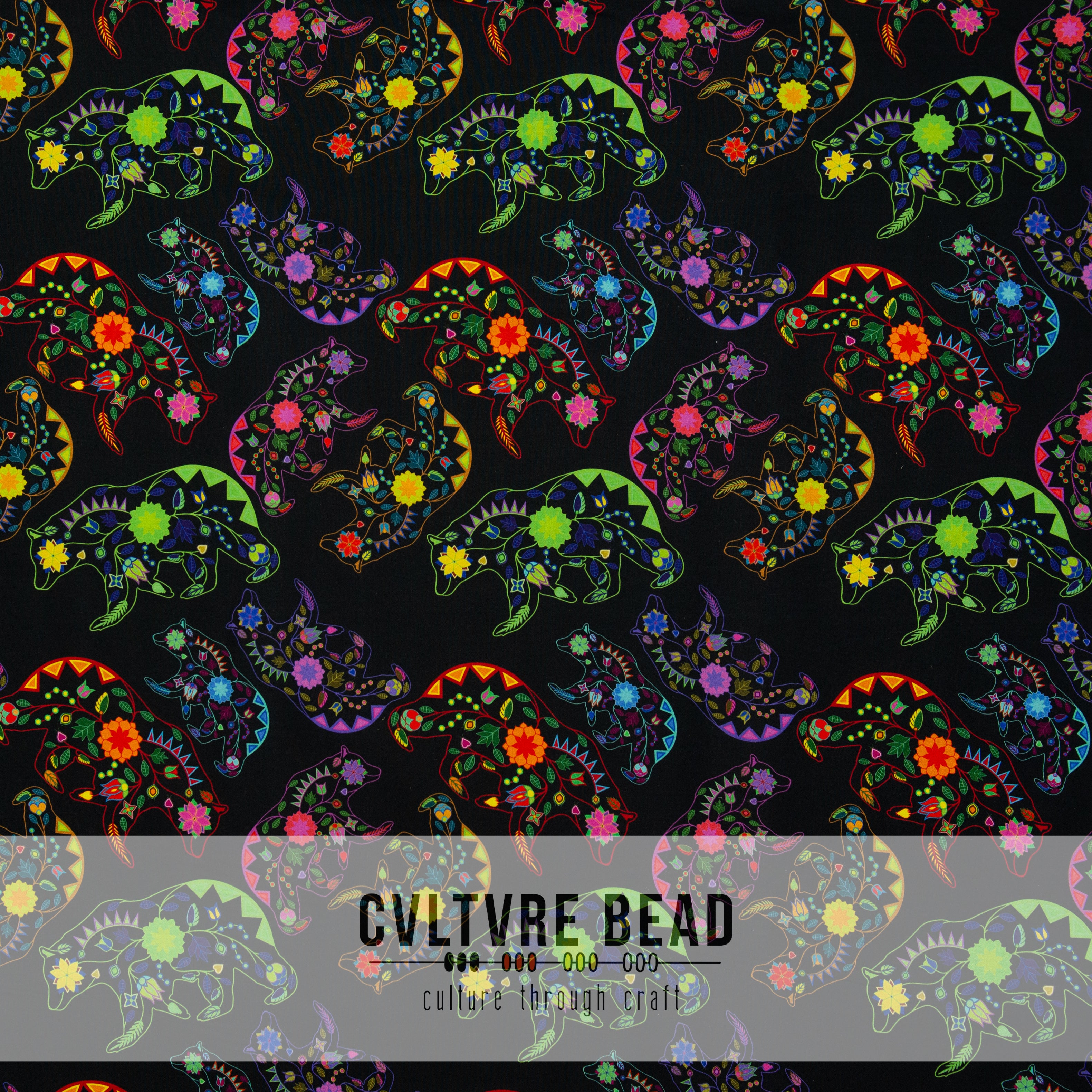 Neon Floral Bears Cotton Poplin Fabric - 1 yd